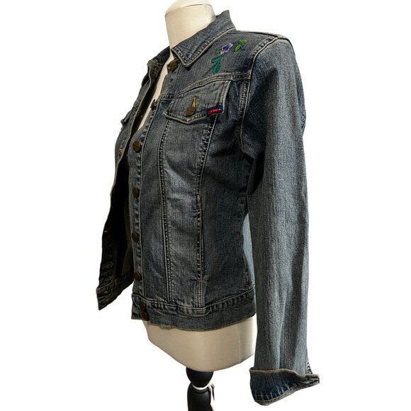 Vintage Yuka Jeans Embroidered Denim Jacket Sz Medium Womens Floral Long Sleeve - Picture 7 of 10
